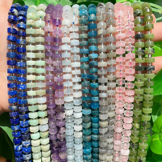 Natural Stone Jades Aquamarines Lapis Lazuli Labradorite Loose Rondelle Beads for Jewelry Making DIY Bracelet Accessories 15&#39;&#39; - KiwisLove