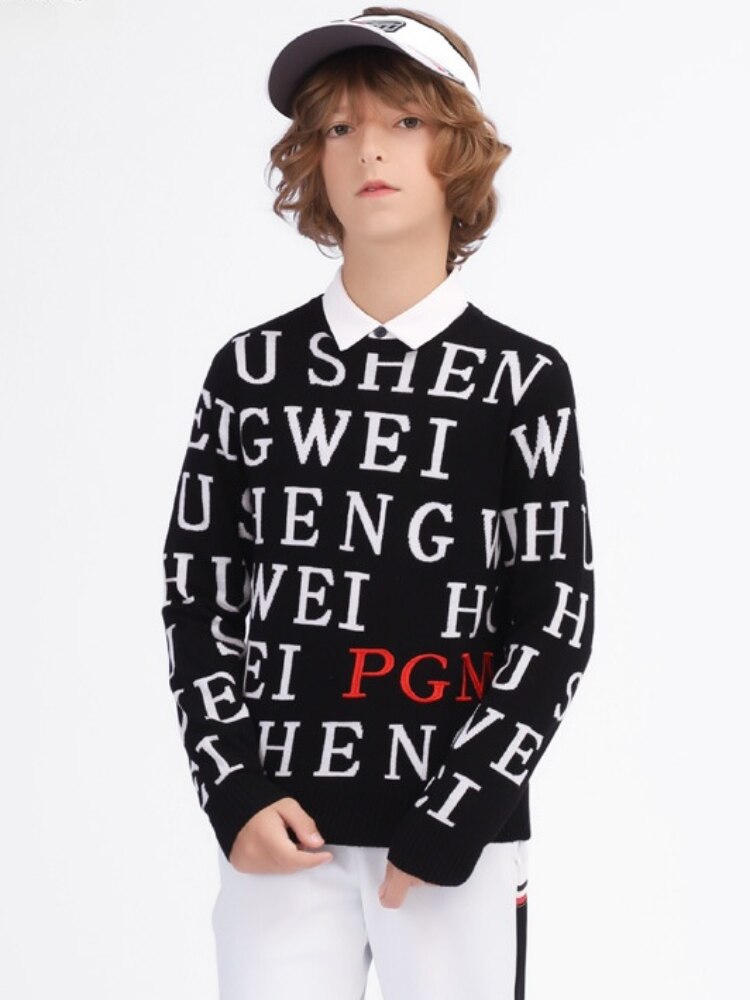 PGM Autumn Winter Golf Clothing Boys Sweater Round Neck Thick Mercerized Wool Warm Long-sleeved T-shirt YF433 - KiwisLove