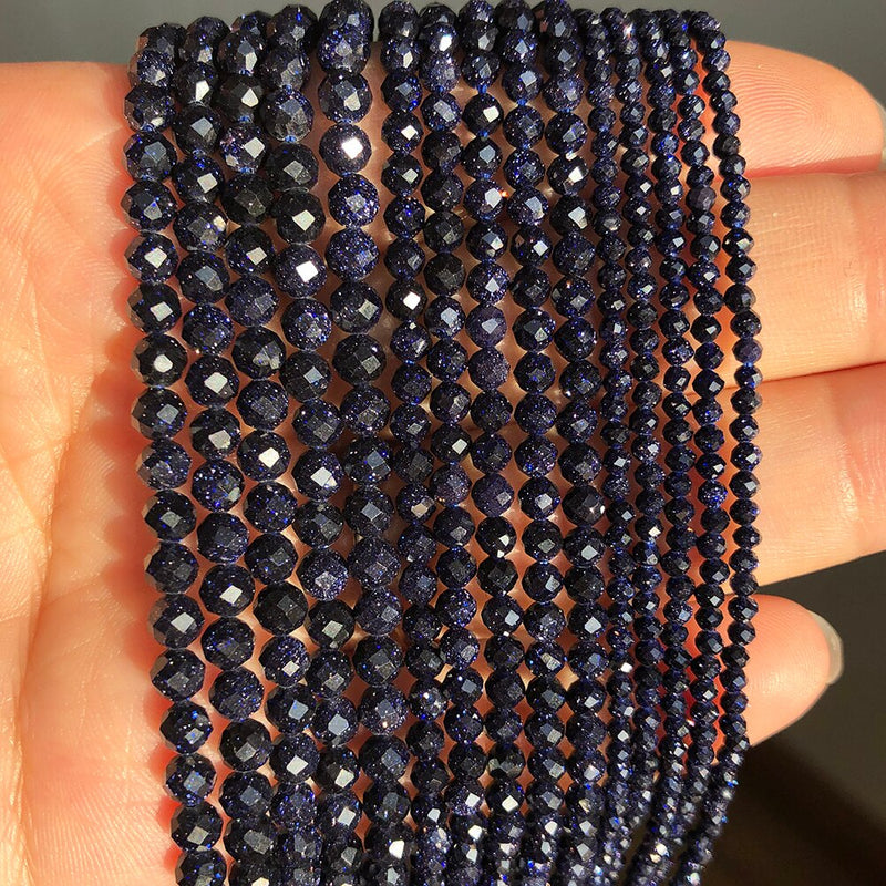 Natural Stone Faceted Sapphire Small Waist Beads 2 3 4 mm Blue Aquamarines Lapis Lazuli Loose Spacer Bead for Jewelry DIY Making - KiwisLove