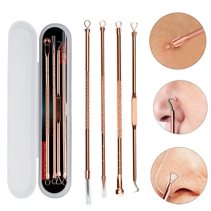 4Pcs Stainless Steel Blackhead Remover Tool Kit Face Massage Whitehead Pimple Spot Comedone Acne Extractor Face Clean Tools - KiwisLove