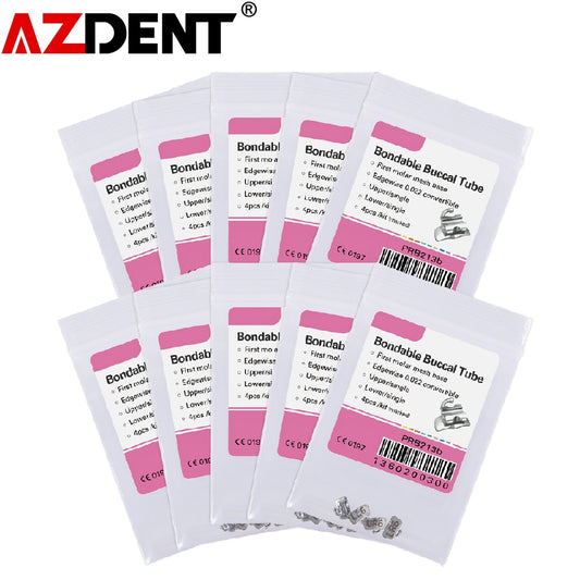 10Pack=40Pcs(4Pcs/Pack) AZDENT Dental 1st Molar Bondable Convertible Single MBT / Roth / Edgewise 0.022 Buccal Tube - KiwisLove