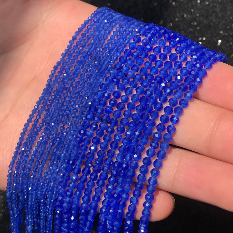 Natural Stone Faceted Sapphire Small Waist Beads 2 3 4 mm Blue Aquamarines Lapis Lazuli Loose Spacer Bead for Jewelry DIY Making - KiwisLove