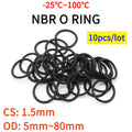 10pc NBR O Ring Seal Gasket Thickness CS 1.5mm OD 5~80mm Nitrile Butadiene Rubber Spacer Oil Resistance Washer Round Shape Black - KiwisLove