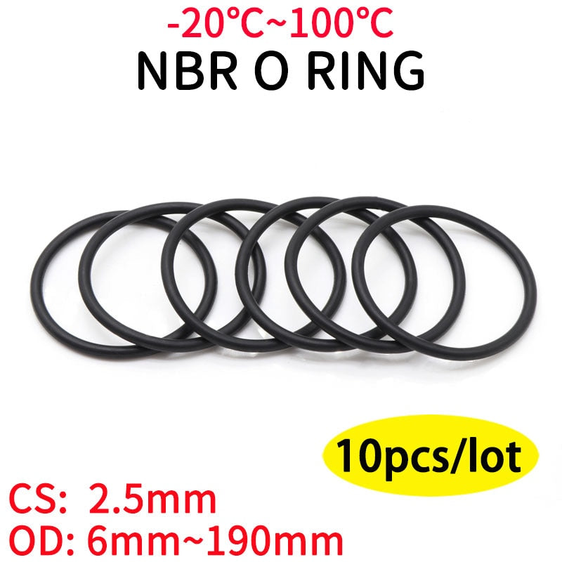 10pcs NBR O Ring Seal Gasket Thickness CS 2.5mm OD 6~190mm Nitrile Butadiene Rubber Spacer Oil Resistance Washer Round Shape - KiwisLove