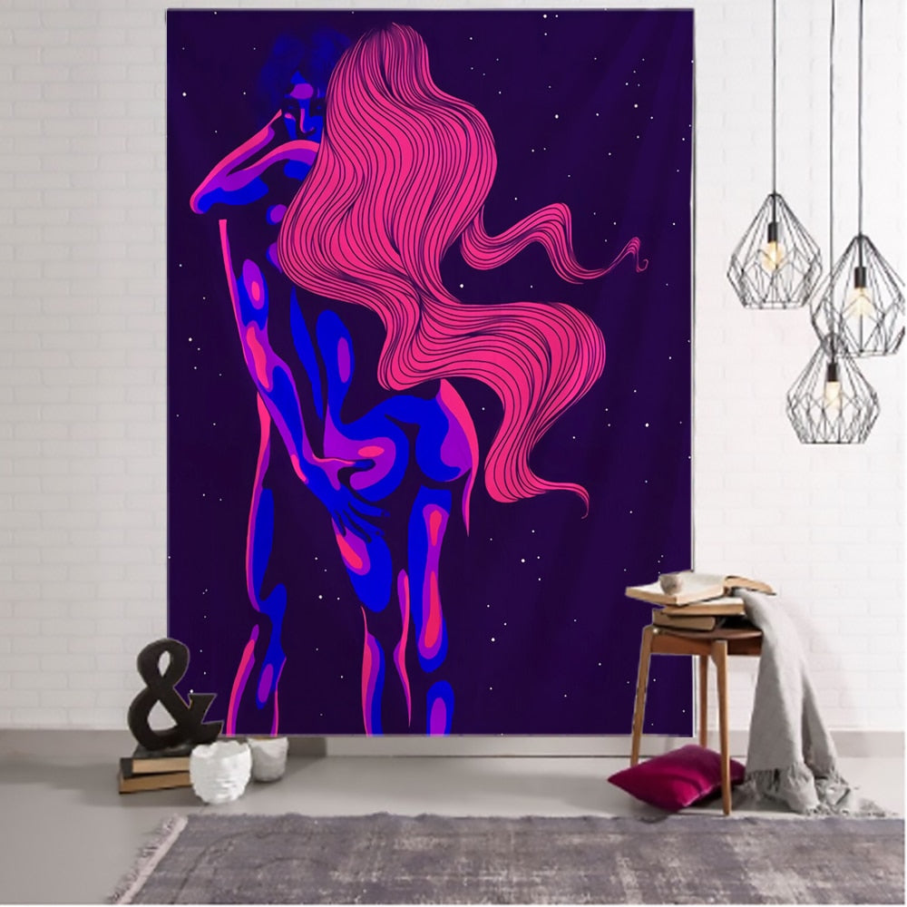 Psychedelic Tapestry Wall Hanging 80's Aesthetic Boho INS Print Hippie Living Room Bedroom Home Decor - KiwisLove