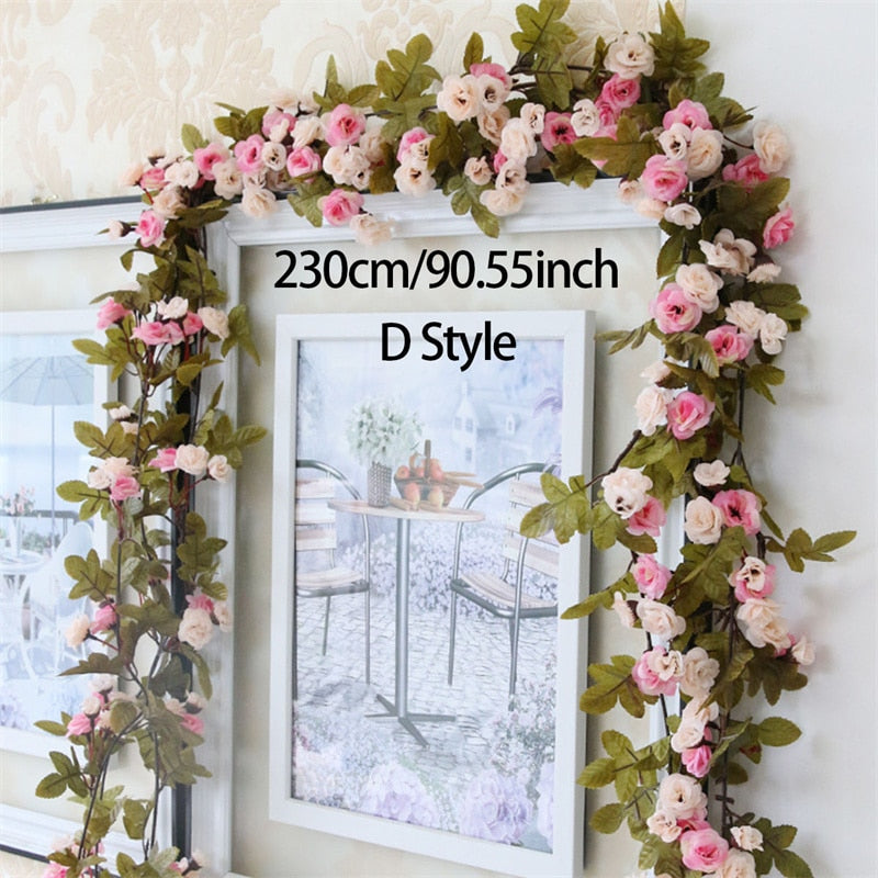 3pc Long Artificial Wedding Arch Flower Garland Silk Wall Hanging Rattan Plastic Vine Home Living Room Window Decor Autumn Plant - KiwisLove