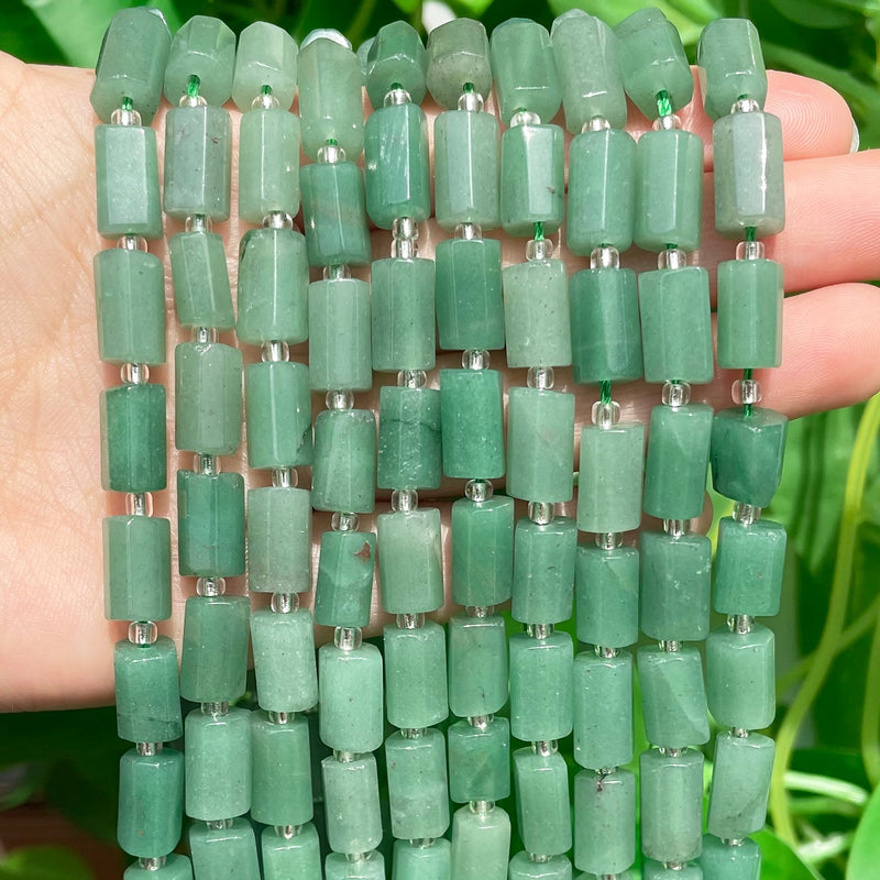 8*11mm Natural Stone Faceted Green Aventurine Jades Beads Column Loose Spacer Beads for Jewelry DIY Making Bracelet Accessories - KiwisLove