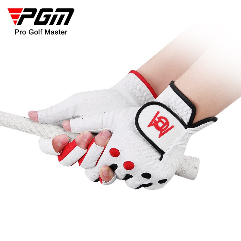 PGM 1 Pair Women Golf Gloves PU Leather Gloves Fingerless Breathable Mitt Right Left Hand Black Red Double Color ST029 - KiwisLove