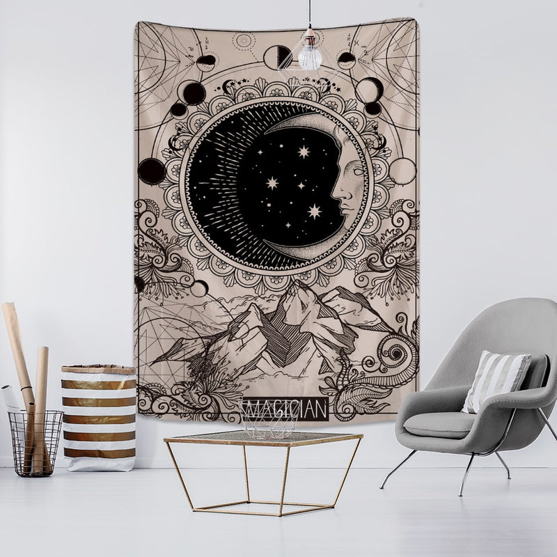 Moon Tarot Tapestry Wall Hanging Psychedelic Witchcraft Hippie Tapiz Mandala Art Background Cloth Home Decor - KiwisLove