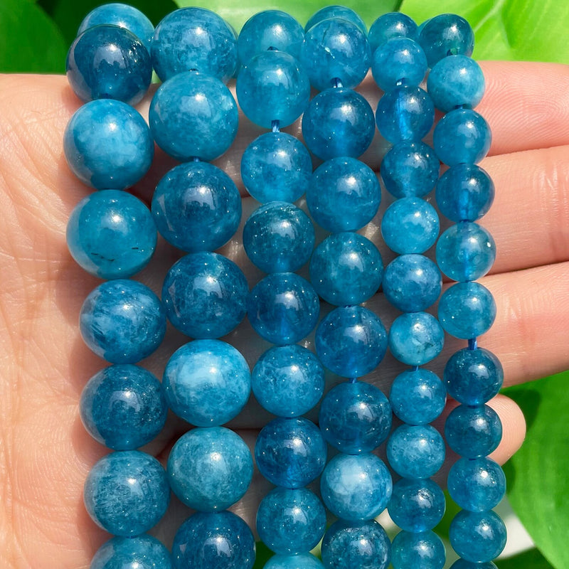 6 8 10mm Blue Jades Stone Natural Round Apatite Chalcedony Spacer Beads for Needlework Jewelry Making DIY Bracelets Accessories - KiwisLove