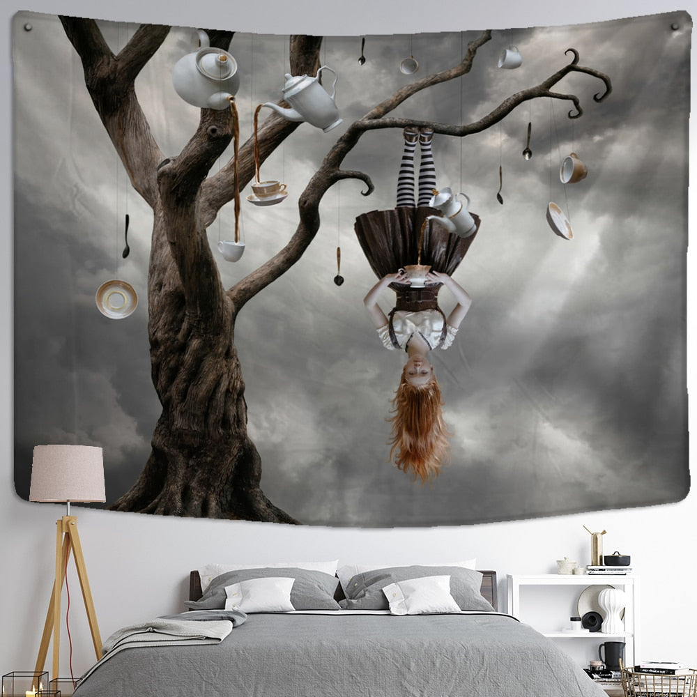 Angel Devil Tapestry Hell Wall Hanging Witchcraft Wall Tapestry Hippie Wall Carpets Dorm Decor Psychedelic Halloween Tapestry - KiwisLove