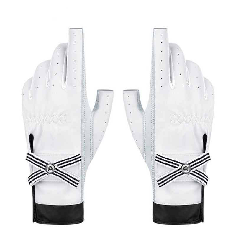 PGM 1 Pair Women Real Leather Golf Gloves with Mark Breathable Sheepskin Fingerless Mitt Right Left Hand Mit ST030 - KiwisLove