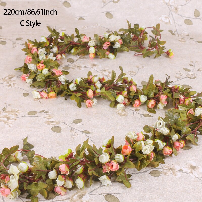 3pc Long Artificial Wedding Arch Flower Garland Silk Wall Hanging Rattan Plastic Vine Home Living Room Window Decor Autumn Plant - KiwisLove