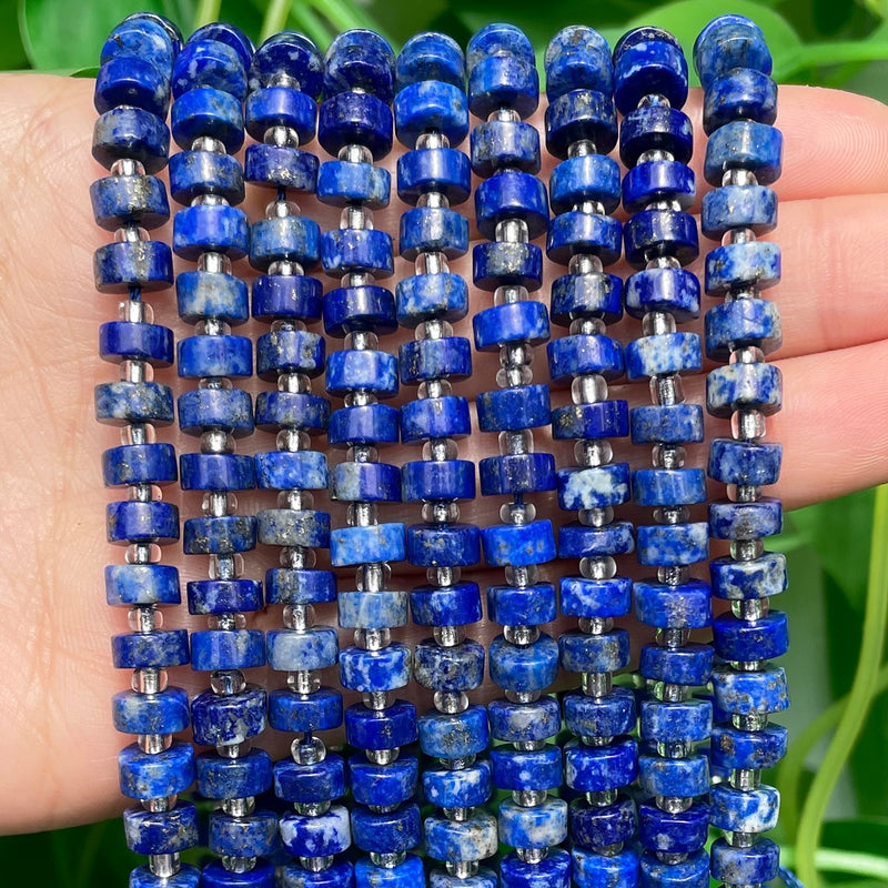 6*4mm Natural Lapis Lazuli Rondelle Beads Wheel Round Loose Spacer Beads for Needlework Jewelry Making DIY Bracelet Accessories - KiwisLove