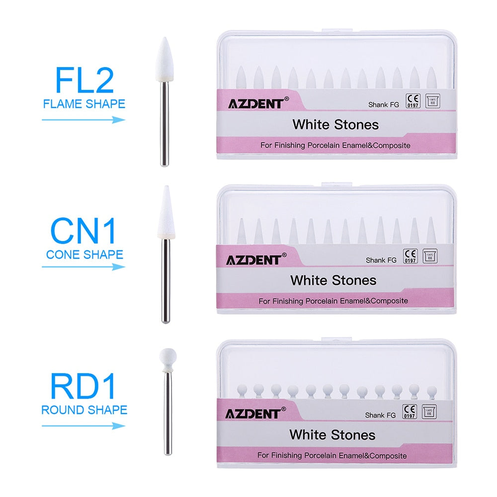 AZDENT 12Pcs/Pack Dental Polishing Stone Handpiece  Burs FG Cone Flame Dentist Teeth Whiting - KiwisLove