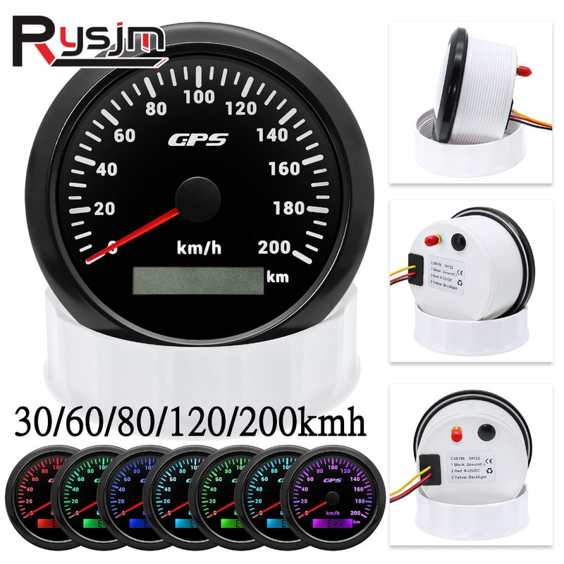 60/120/200KMH 85MM GPS Speedometer Gauge 7 Color Light with GPS