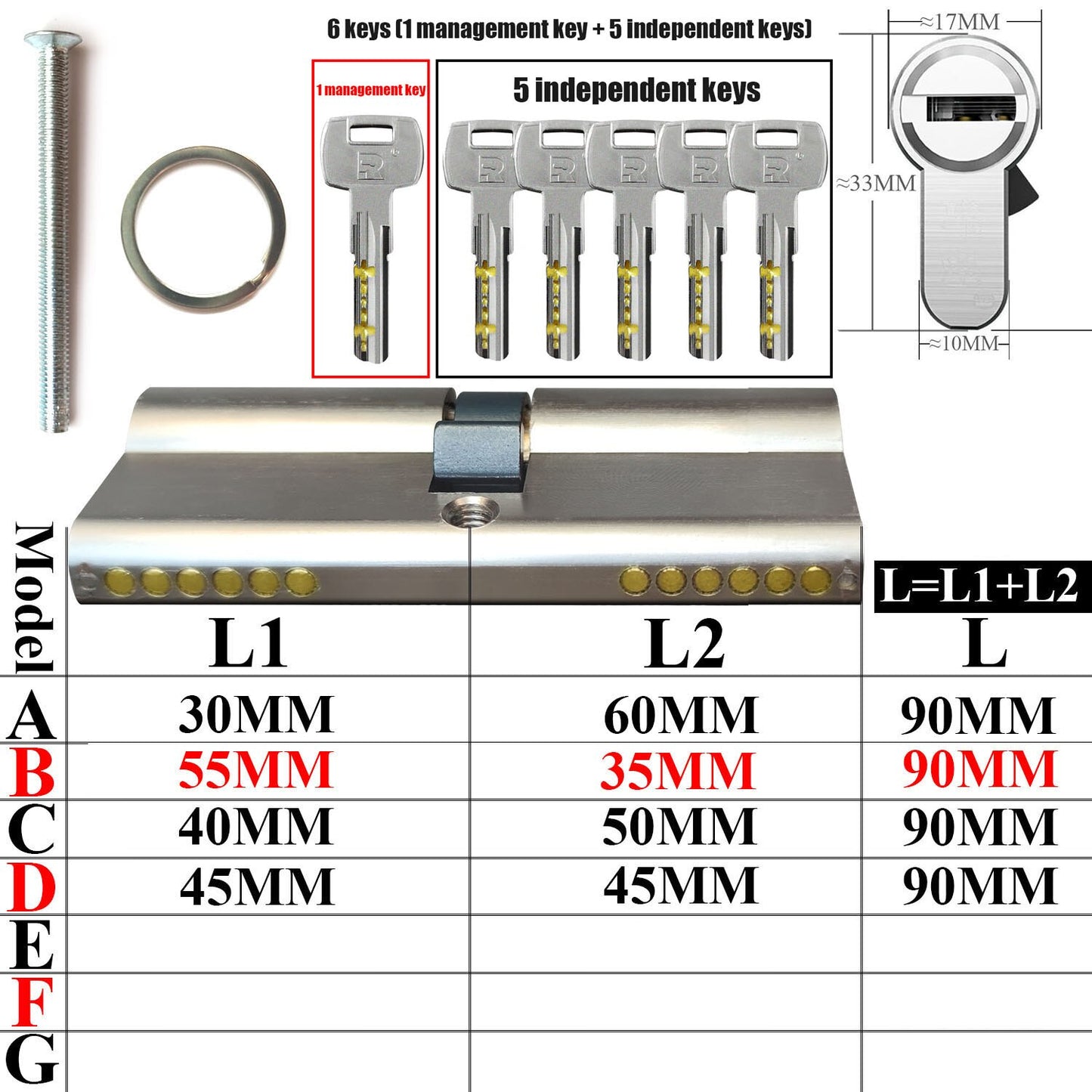 Management key and independent key lock core customization one key opens all locks Door lock Cylinder door Door cylinder lock - KiwisLove