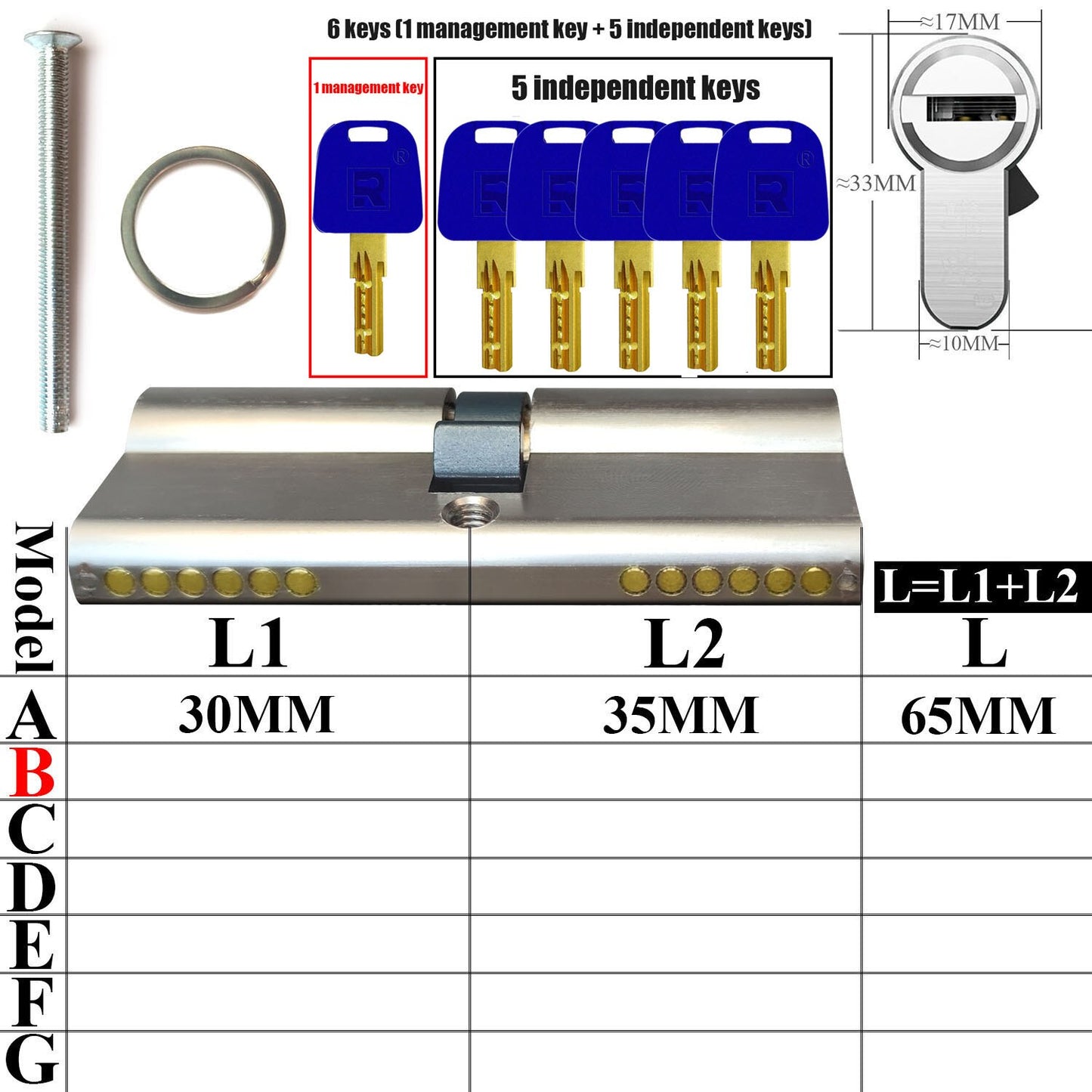 Management key and independent key lock core customization one key opens all locks Door lock Cylinder door Door cylinder lock - KiwisLove