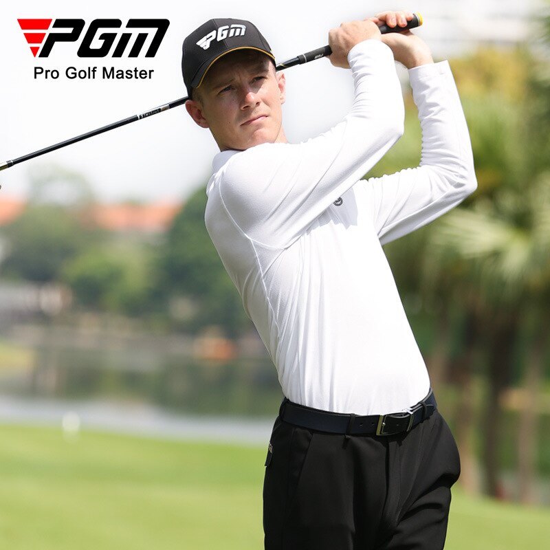 PGM Men&#39;s Winter Long-sleeved T-shirt Soft Warm Elastic Lapel POLO Shirt Top Clothes White Grey Black YF480 - KiwisLove