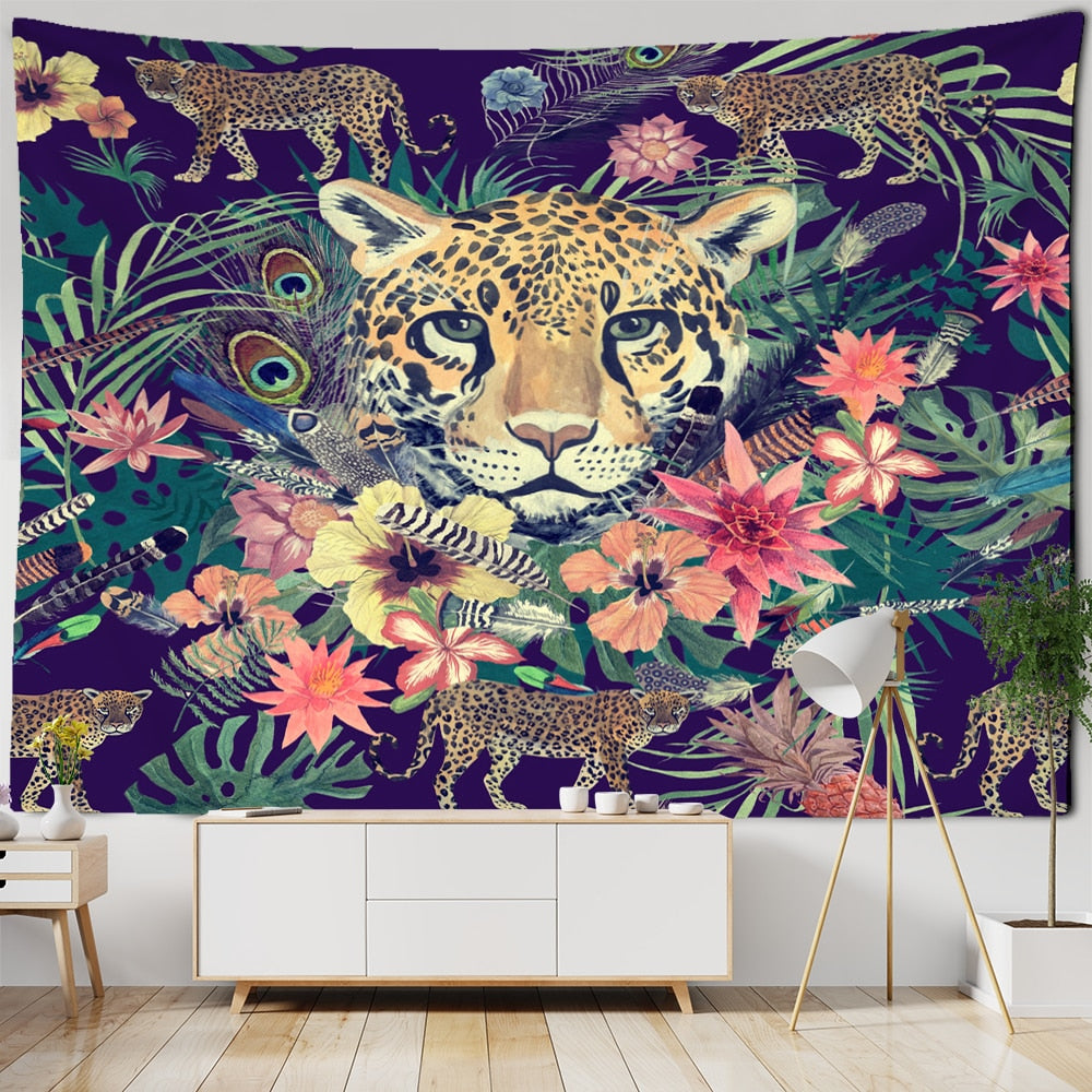 Mysterious Forest Tapestry Wall Hanging Flowers Jungle Animals Moon Ocean Landscape Illustration Room Home Decor - KiwisLove
