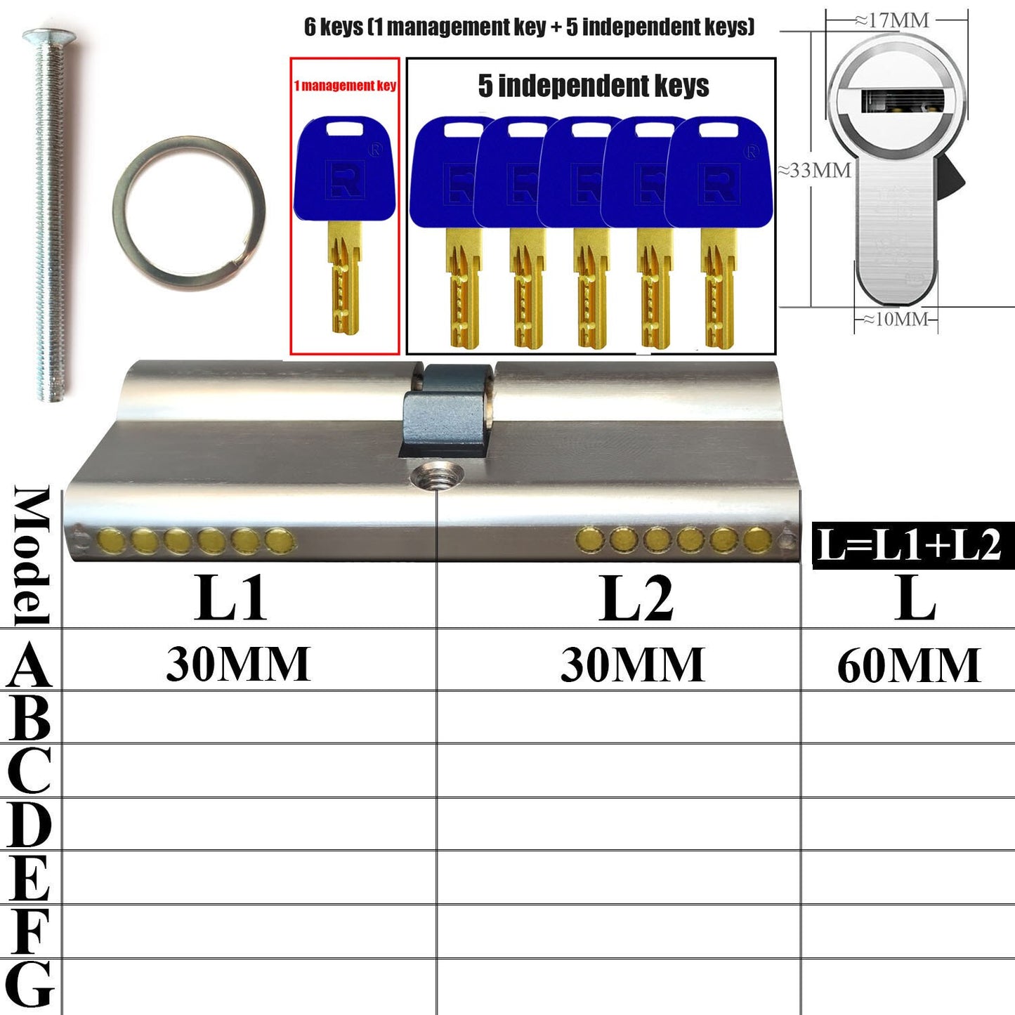 Management key and independent key lock core customization one key opens all locks Door lock Cylinder door Door cylinder lock - KiwisLove
