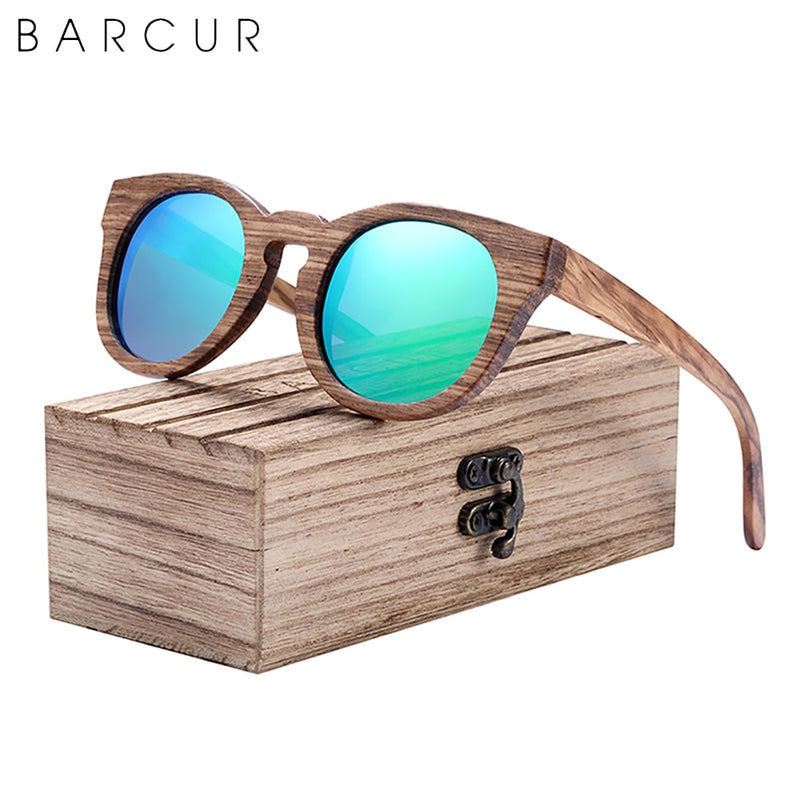 BARCUR Natural Zebra Wood Sunglasses Women Polarized Brand Design Male Driving Glasses Men UV400