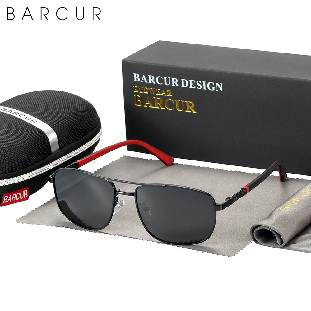 BARCUR Square Retro Sunglasses Stainless Steel Frame Rubber Temple Polarized Men Sun Glasses Driving UV400 Protection - KiwisLove