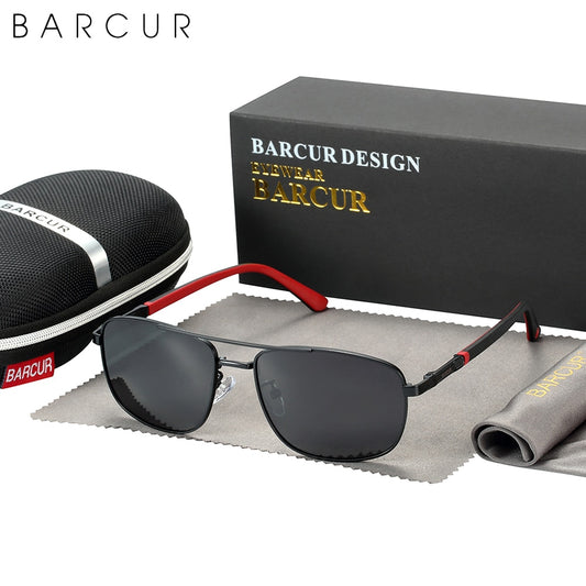 BARCUR Square Retro Sunglasses Stainless Steel Frame Rubber Temple Polarized Men Sun Glasses Driving UV400 Protection - KiwisLove