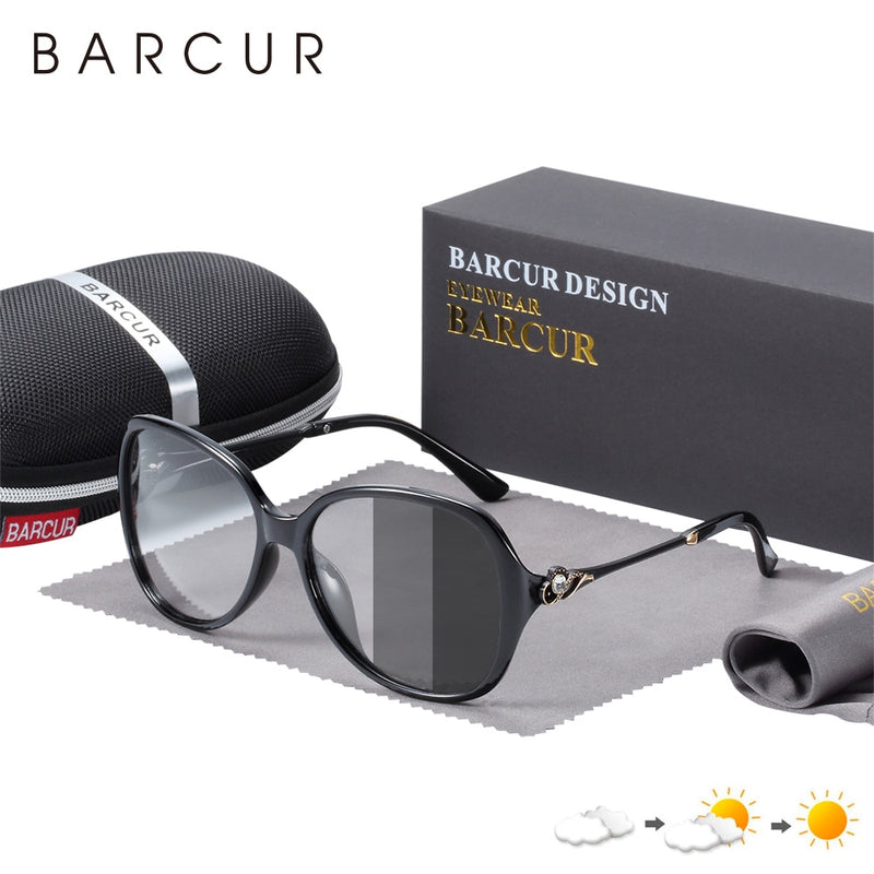 BARCUR Photochromic Sunglasses Women Oval Polarized Round Sun Glasses Gradient Glass Lady Eyewear UV400 - KiwisLove