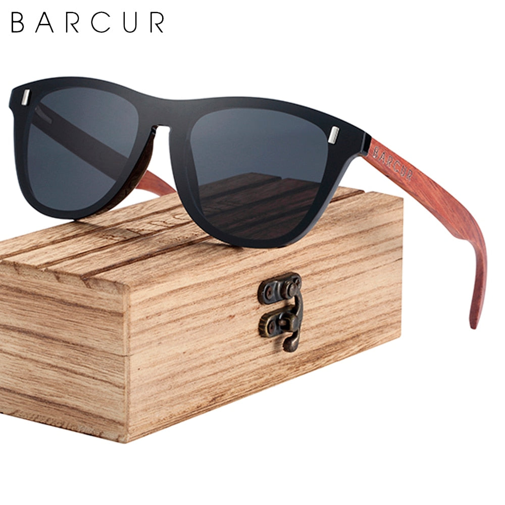 BARCUR Natural Wood Temple Brand Designer Sun Glasses Men Polarized Women Fashion Sunglasses Mirror Shades UV400 Free Wood Box - KiwisLove