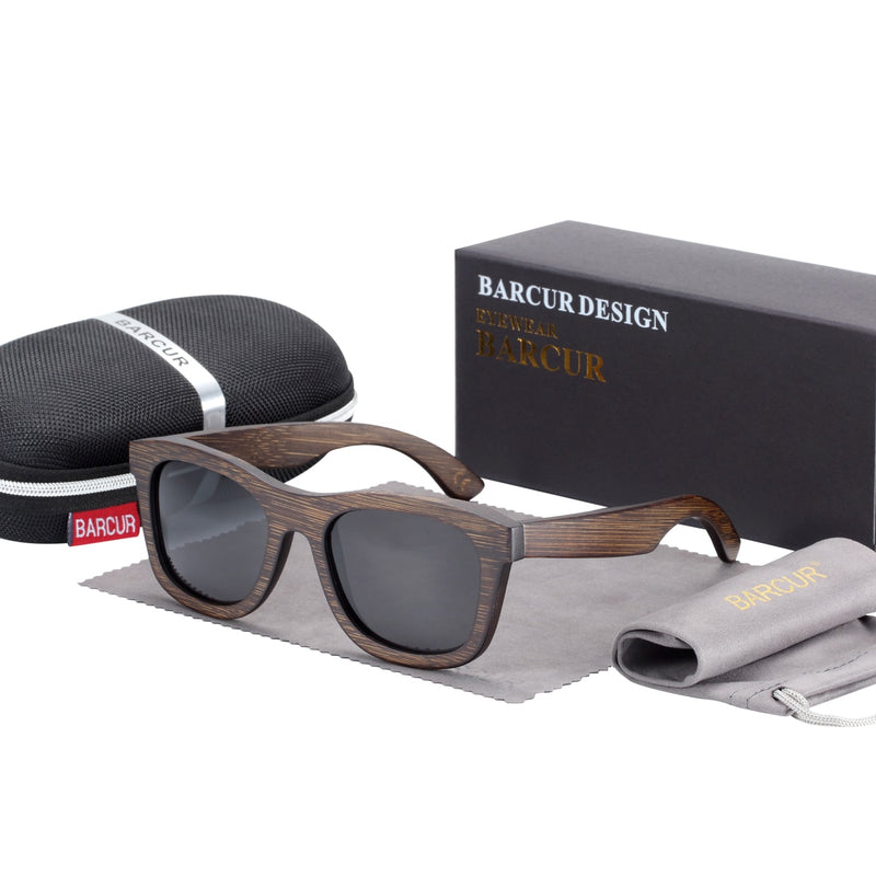 BARCUR Brown Glasses Retro Wood Eyewear Men Bamboo Sunglasses Women Unisex Sun Glasses with case Eyewear Oculos