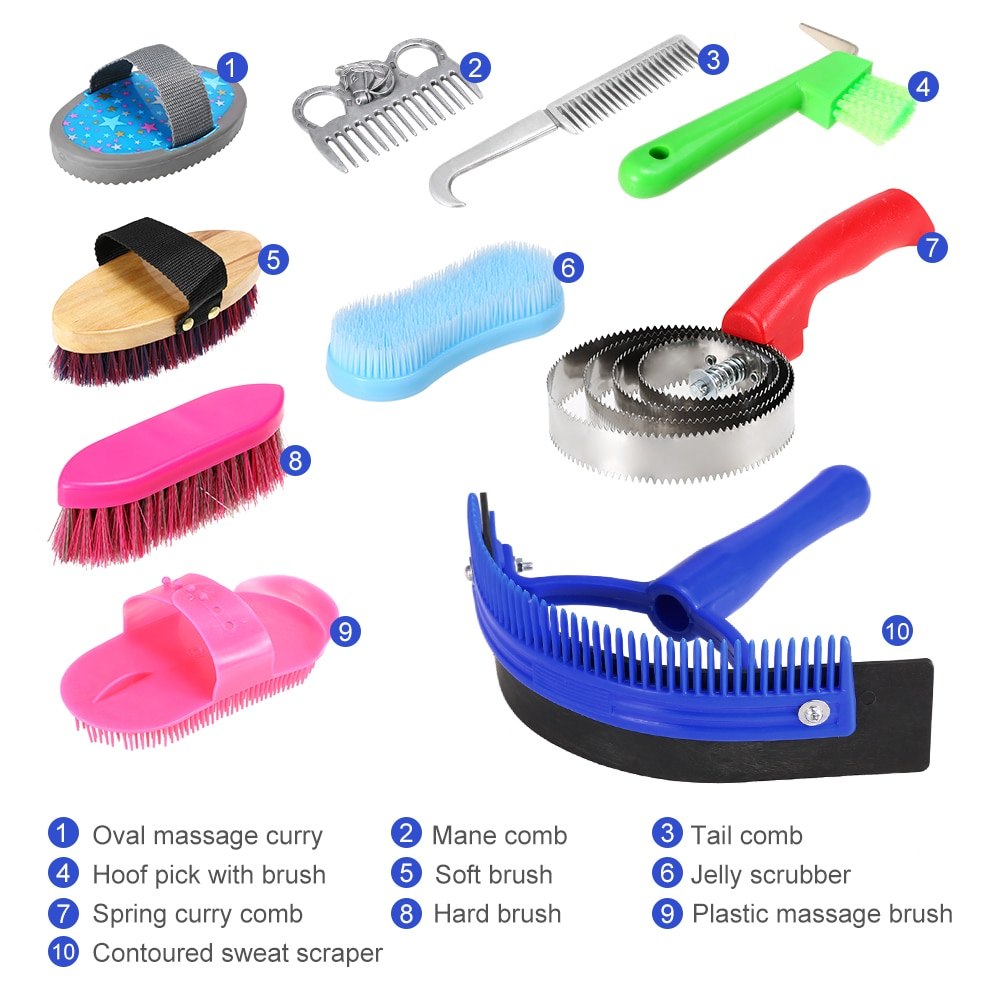 10-IN-1 Horse Grooming Tool Set Bathing Cleaning random color - KiwisLove