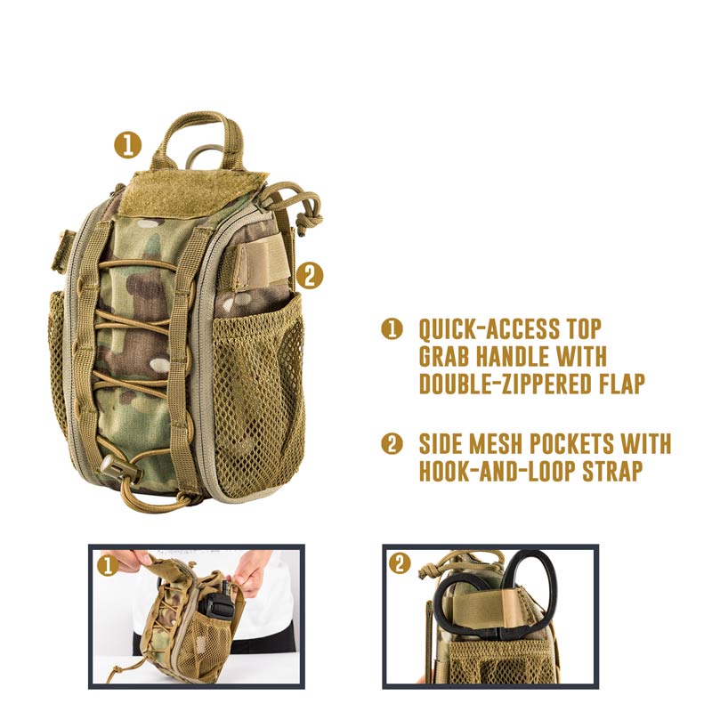 OneTigris First Aid Trauma Pack Medical Kit Quick Detach EMT/First Aid Pouch Tactical Cordura Nylon Multicam Trauma Pouch Bag - KiwisLove