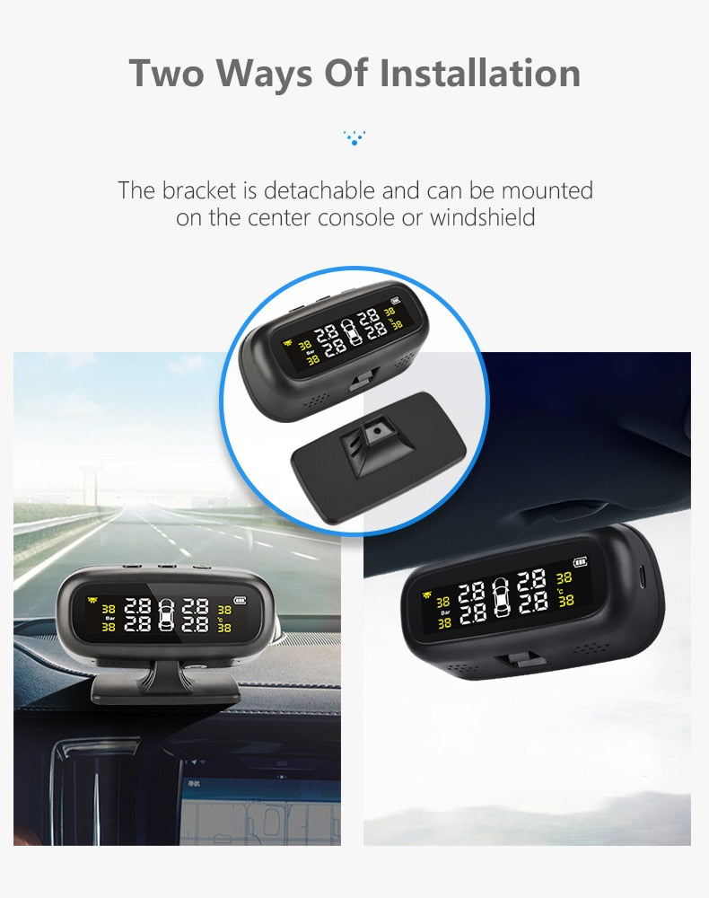 Solar TPMS Car Tire Pressure Alarm Monitor  Display Intelligent Temperature Warning Fuel Save 4 Sensors - KiwisLove