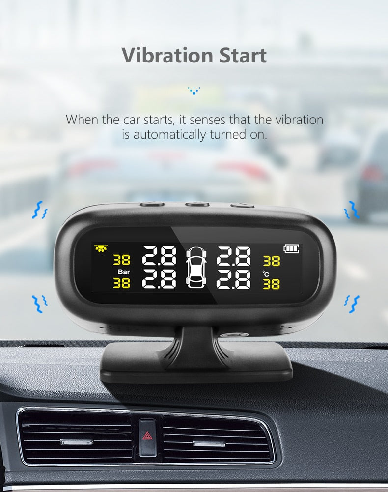 Solar TPMS Car Tire Pressure Alarm Monitor  Display Intelligent Temperature Warning Fuel Save 4 Sensors - KiwisLove