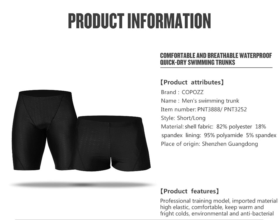 Copozz  Men Swim Suit Waterproof Square Leg Elastic Swimwear Surfing - KiwisLove