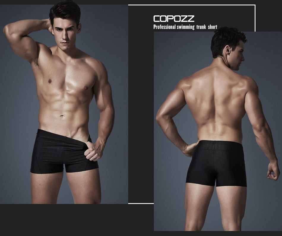 Copozz  Men Swim Suit Waterproof Square Leg Elastic Swimwear Surfing - KiwisLove