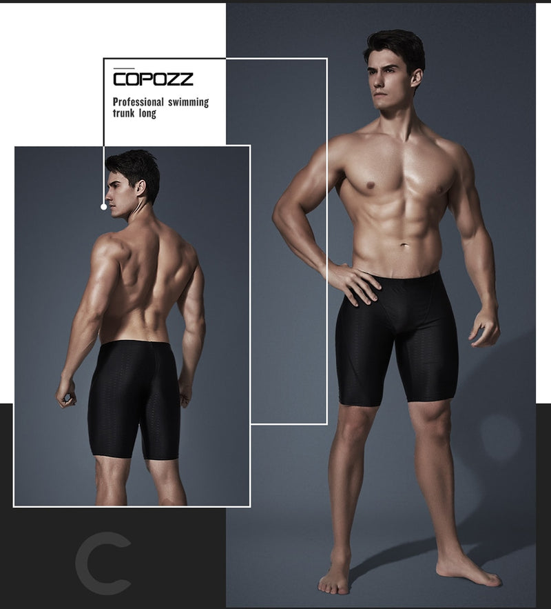 Copozz  Men Swim Suit Waterproof Square Leg Elastic Swimwear Surfing - KiwisLove
