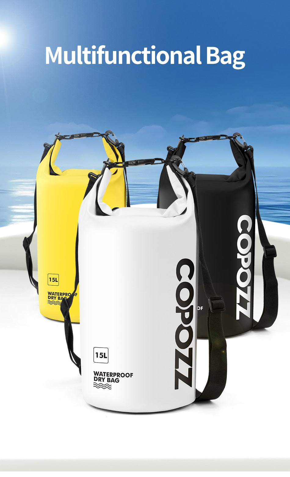 COPOZZ Swimming Bags Waterproof 15L Outdoor Sport Roll Top - KiwisLove