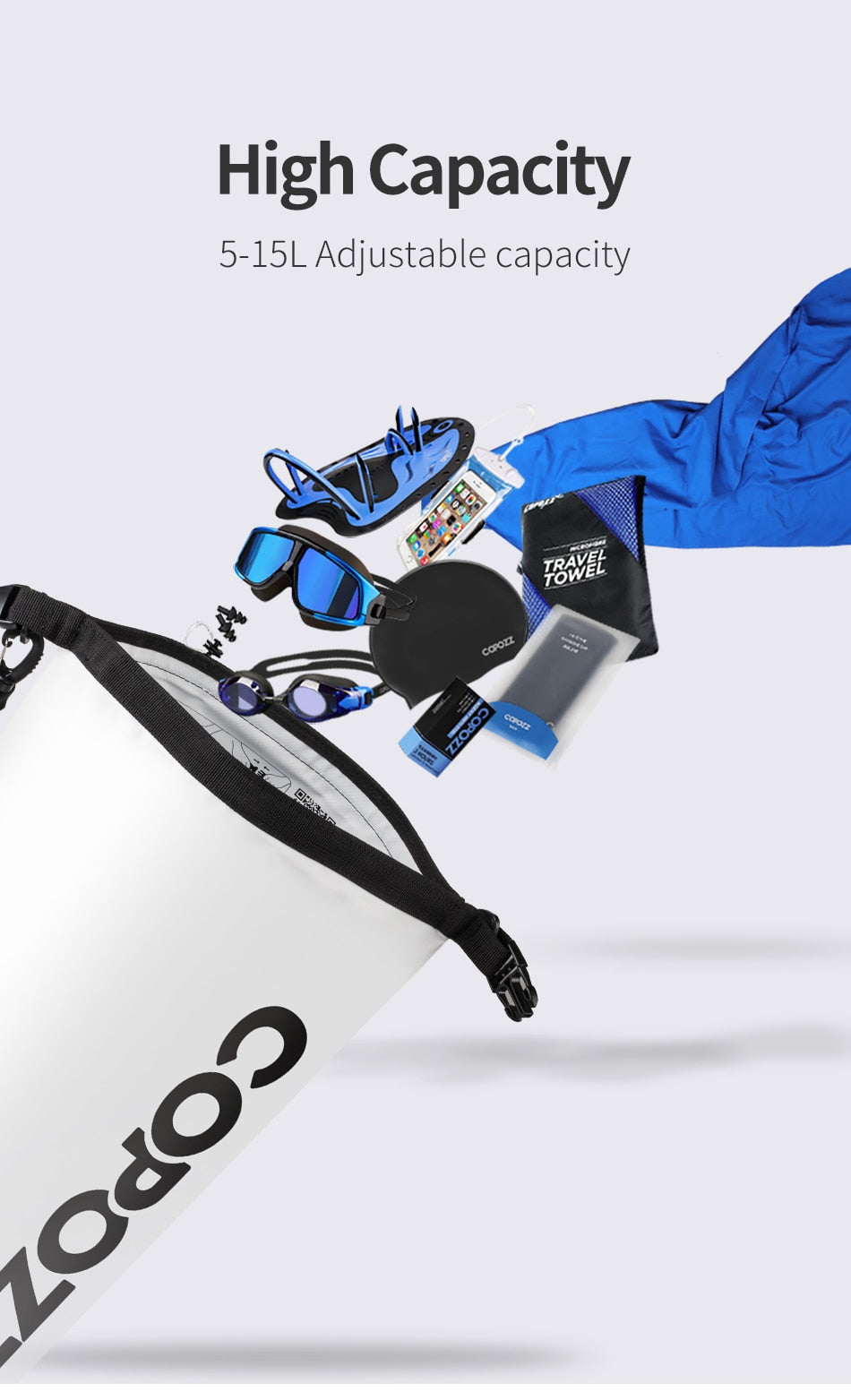 COPOZZ Swimming Bags Waterproof 15L Outdoor Sport Roll Top - KiwisLove