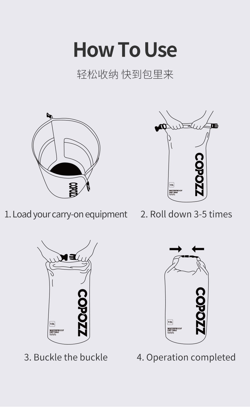 COPOZZ Swimming Bags Waterproof 15L Outdoor Sport Roll Top - KiwisLove