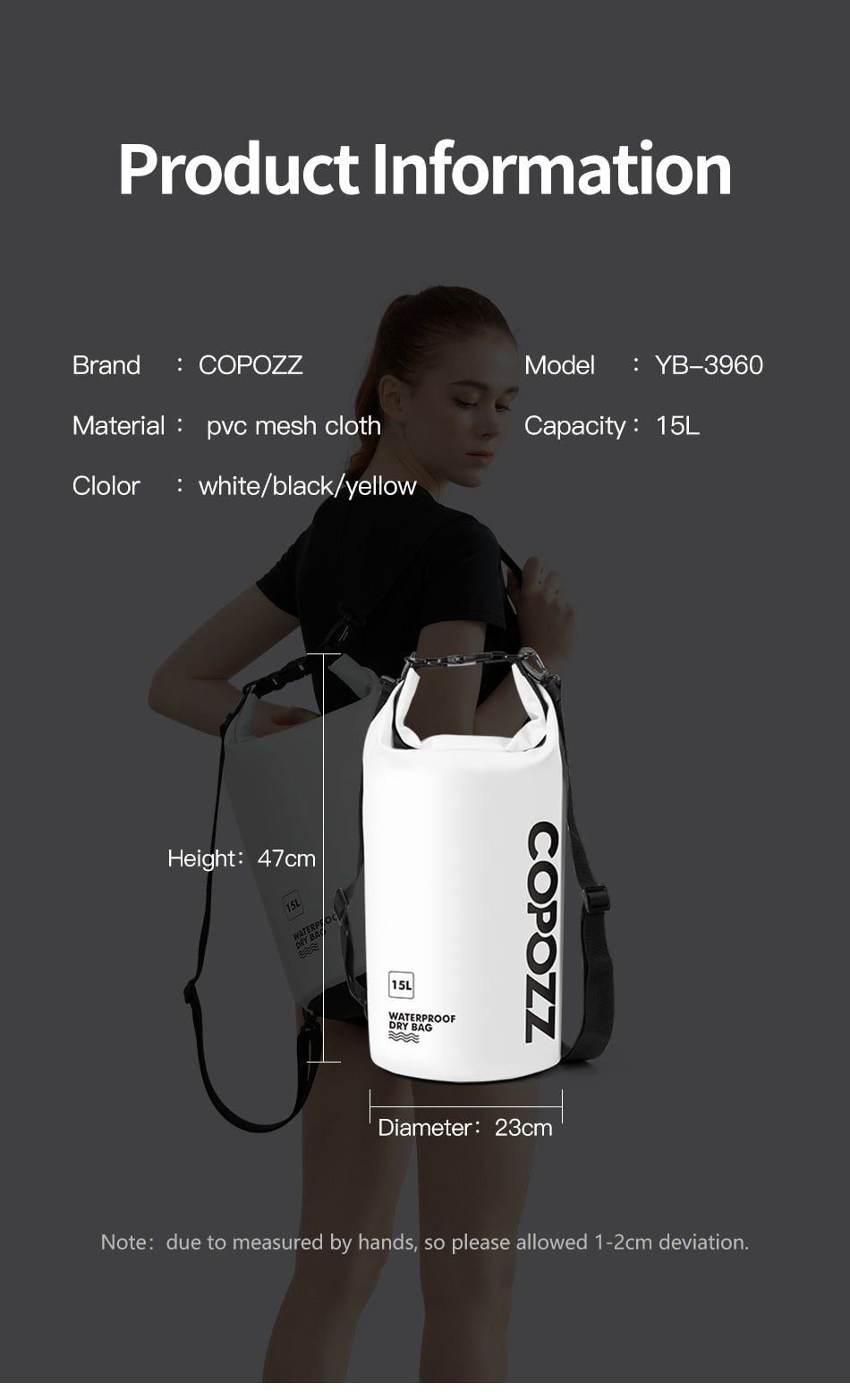 COPOZZ Swimming Bags Waterproof 15L Outdoor Sport Roll Top - KiwisLove