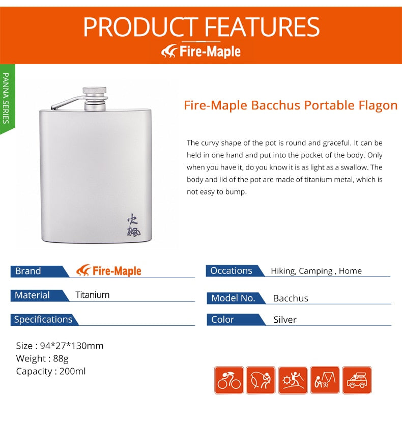 Fire Maple Titanium Hip Flask Bacchus 200ml 88g Drinkware Outdoor - KiwisLove