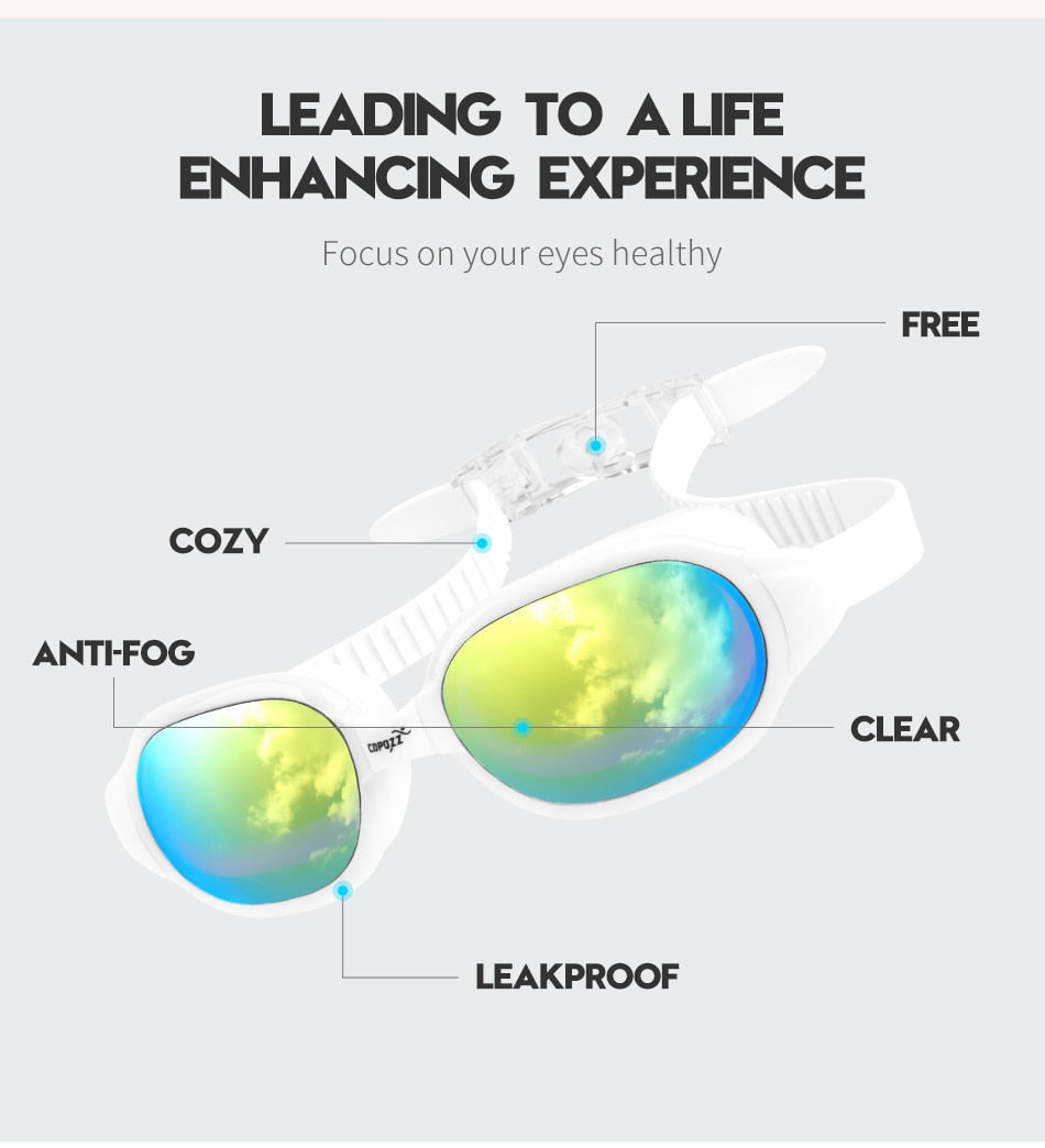 COPOZZ Myopia -1.5 to -7 Swimming Goggles Professional Anti fog Glasses - KiwisLove