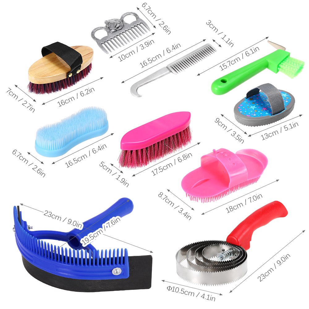 10-IN-1 Horse Grooming Tool Set Bathing Cleaning random color - KiwisLove