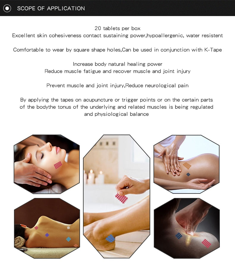 20 Sheets/Pack Kindmax Kinesiology Cross Tape Physical therapy Acupuncture Stickers for Pain Relief - KiwisLove