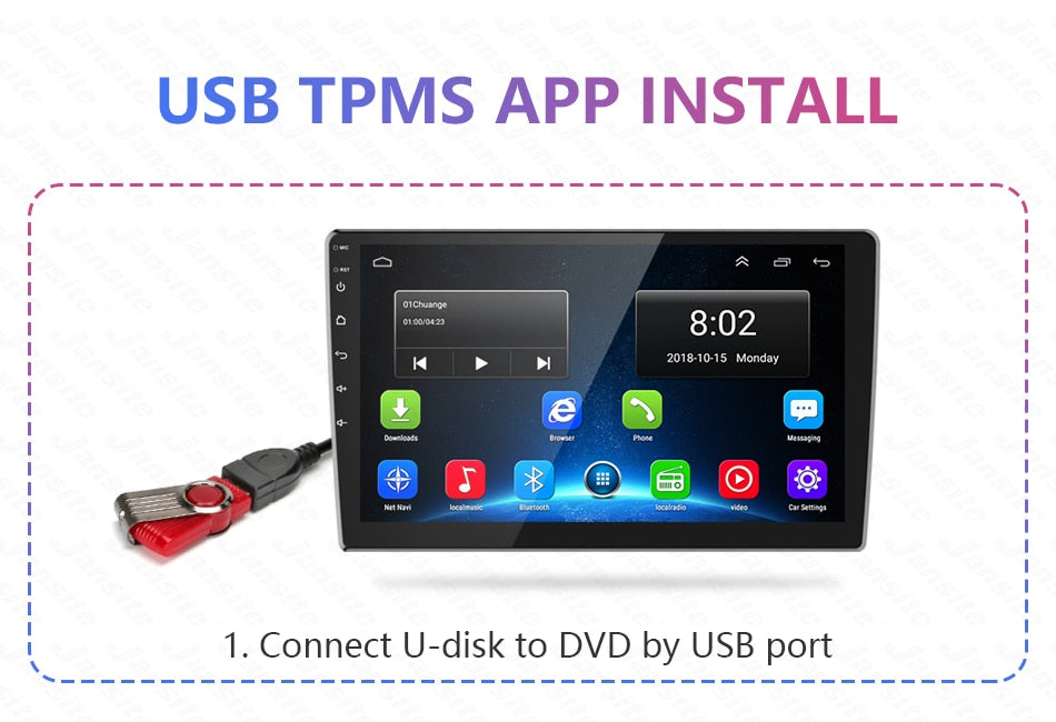 USB Android TPMS Car Tire Pressure Alarm Monitor  Temperature Warning - KiwisLove