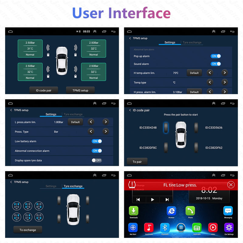 USB Android TPMS Car Tire Pressure Alarm Monitor  Temperature Warning - KiwisLove