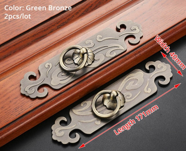 1 Pair Antique Bronze Cabinet Handles Vintage Chinese Style - KiwisLove