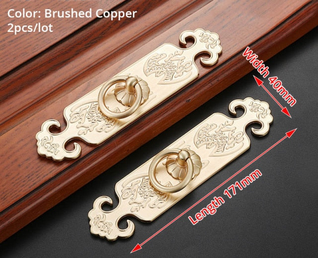 1 Pair Antique Bronze Cabinet Handles Vintage Chinese Style - KiwisLove